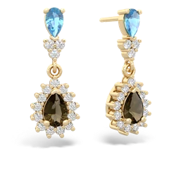 Blue Topaz Halo Pear Dangle 14K Yellow Gold earrings E1882