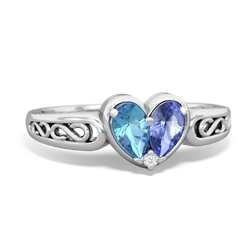 Blue Topaz Filligree 'One Heart' 14K White Gold ring R5070