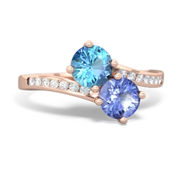 Blue Topaz Channel Set Two Stone 14K Rose Gold ring R5303