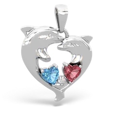 Blue Topaz Dolphin Heart 14K White Gold pendant P5820