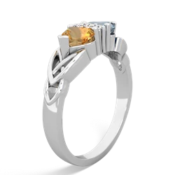 Citrine Celtic Knot Double Heart 14K White Gold ring R5040