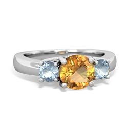 Citrine Three Stone Round Trellis 14K White Gold ring R4018