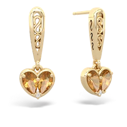 Citrine Filligree Heart 14K Yellow Gold earrings E5070