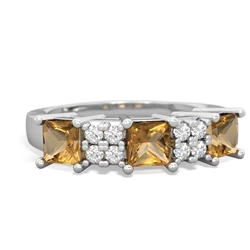 Smoky Quartz Three Stone Diamond Cluster 14K White Gold ring R2592