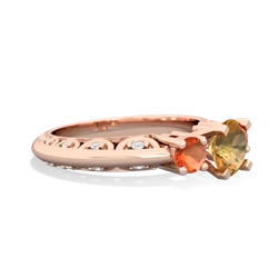 Citrine Art Deco Eternal Embrace Engagement 14K Rose Gold ring C2003