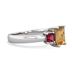 Citrine Three Stone Emerald-Cut Trellis 14K White Gold ring R4021