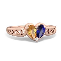 Citrine Filligree 'One Heart' 14K Rose Gold ring R5070