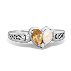 Citrine Filligree 'One Heart' 14K White Gold ring R5070