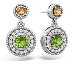 Citrine Halo Dangle 14K White Gold earrings E5319