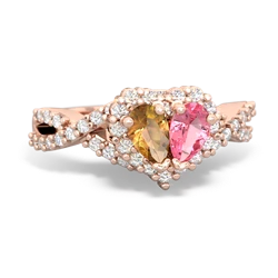 Citrine Diamond Twist 'One Heart' 14K Rose Gold ring R2640HRT