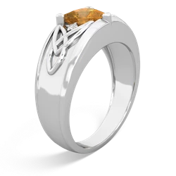 Citrine Celtic Trinity Knot Men's 14K White Gold ring R0440