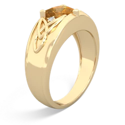 Citrine Celtic Trinity Knot Men's 14K Yellow Gold ring R0440