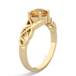 Citrine Checkerboard Cushion Celtic Knot 14K Yellow Gold ring R5000