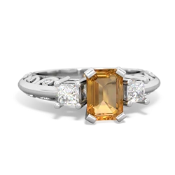 Citrine Art Deco Diamond 7X5 Emerald-Cut Engagement 14K White Gold ring R20017EM