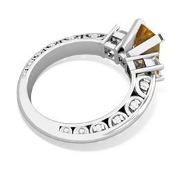 Citrine Art Deco Diamond 8X6 Emerald-Cut Engagement 14K White Gold ring R20018EM