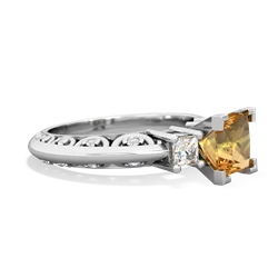 Citrine Art Deco Diamond Engagement 6Mm Princess 14K White Gold ring R2001