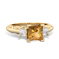 Citrine Art Deco Diamond Engagement 6Mm Princess 14K Yellow Gold ring R2001