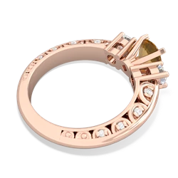 Citrine Art Deco Diamond 6Mm Round Engagment 14K Rose Gold ring R2003