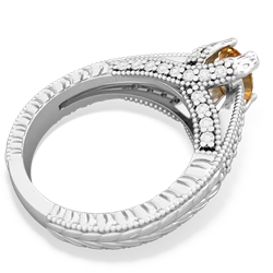 Citrine Antique Style Milgrain Diamond 14K White Gold ring R2028