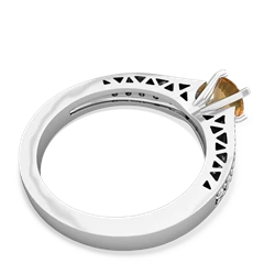Citrine Art Deco Engagement 5Mm Round 14K White Gold ring R26355RD