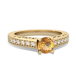 Citrine Art Deco Engagement 5Mm Round 14K Yellow Gold ring R26355RD