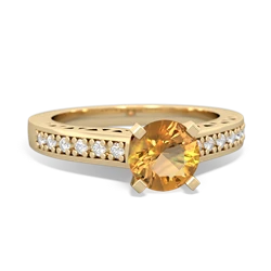 Citrine Art Deco Engagement 6Mm Round 14K Yellow Gold ring R26356RD