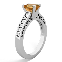 Citrine Art Deco Engagement 7X5mm Emerald-Cut 14K White Gold ring R26357EM