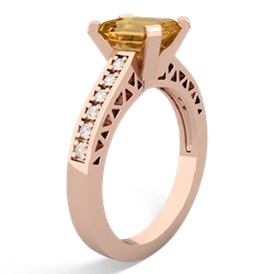 Citrine Art Deco Engagement 8X6mm Emerald-Cut 14K Rose Gold ring R26358EM
