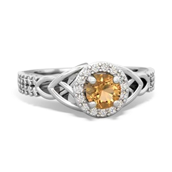 Citrine Celtic Knot Halo 14K White Gold ring R26445RH