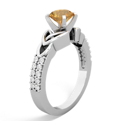 Citrine Celtic Knot 6Mm Round Engagement 14K White Gold ring R26446RD