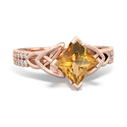 Citrine Celtic Knot 6Mm Princess Engagement 14K Rose Gold ring R26446SQ