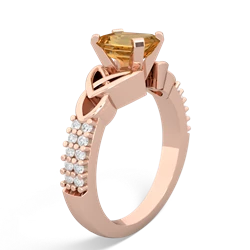 Citrine Celtic Knot 7X5 Emerald-Cut Engagement 14K Rose Gold ring R26447EM