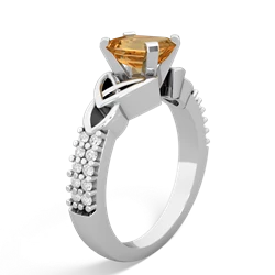 Citrine Celtic Knot 7X5 Emerald-Cut Engagement 14K White Gold ring R26447EM