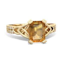 Citrine Celtic Knot 8X6 Emerald-Cut Engagement 14K Yellow Gold ring R26448EM