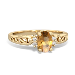 Citrine Filligree Scroll Oval 14K Yellow Gold ring R0812