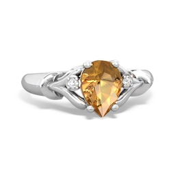 Citrine Precious Pear 14K White Gold ring R0826
