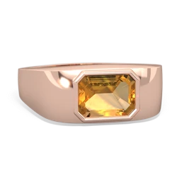 Citrine Men's Emerald-Cut Bezel 14K Rose Gold ring R0410