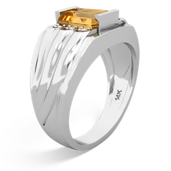 Citrine Men's 9X7mm Emerald-Cut 14K White Gold ring R1835
