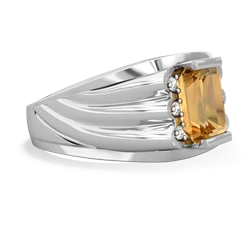 Citrine Men's 9X7mm Emerald-Cut 14K White Gold ring R1835