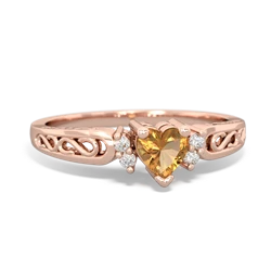 Citrine Filligree Scroll Heart 14K Rose Gold ring R2429