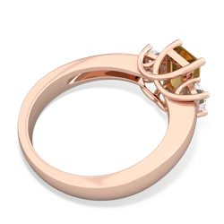 Citrine Diamond Three Stone Emerald-Cut Trellis 14K Rose Gold ring R4021