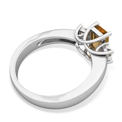 Citrine Diamond Three Stone Emerald-Cut Trellis 14K White Gold ring R4021