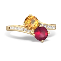 Citrine Channel Set Two Stone 14K Yellow Gold ring R5303