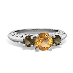 Citrine Art Deco Eternal Embrace Engagement 14K White Gold ring C2003