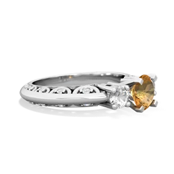 Citrine Art Deco Eternal Embrace Engagement 14K White Gold ring C2003