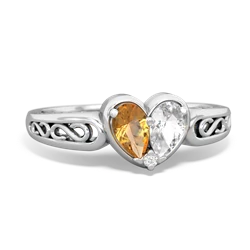 Citrine Filligree 'One Heart' 14K White Gold ring R5070