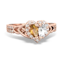 Citrine Celtic Knot Two Hearts As One 14K Rose Gold ring R2644HRT