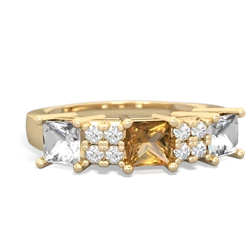 Citrine Three Stone Diamond Cluster 14K Yellow Gold ring R2592