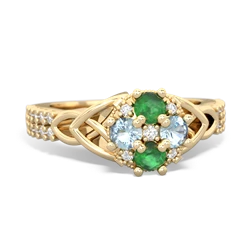 Emerald Celtic Knot Cluster Engagement 14K Yellow Gold ring R26443RD