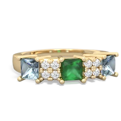 Emerald Three Stone Diamond Cluster 14K Yellow Gold ring R2592